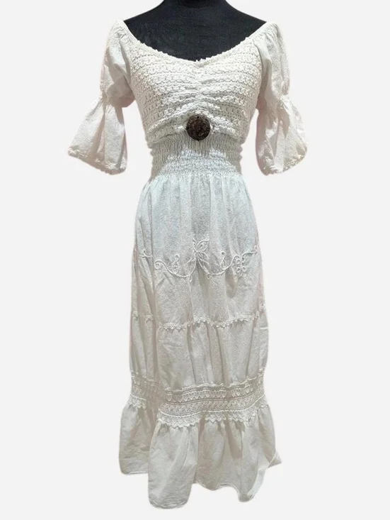 Vintage White Western Boho Maxi Dress (fits S-L) ‼️open to Offers - Picture 1 of 4